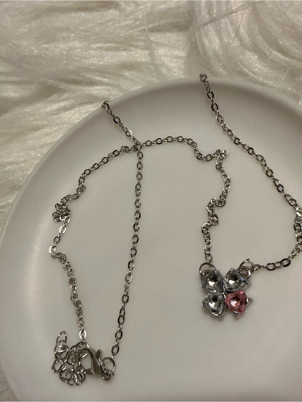 Necklace silver-tone chain small rhinestone pendant necklace